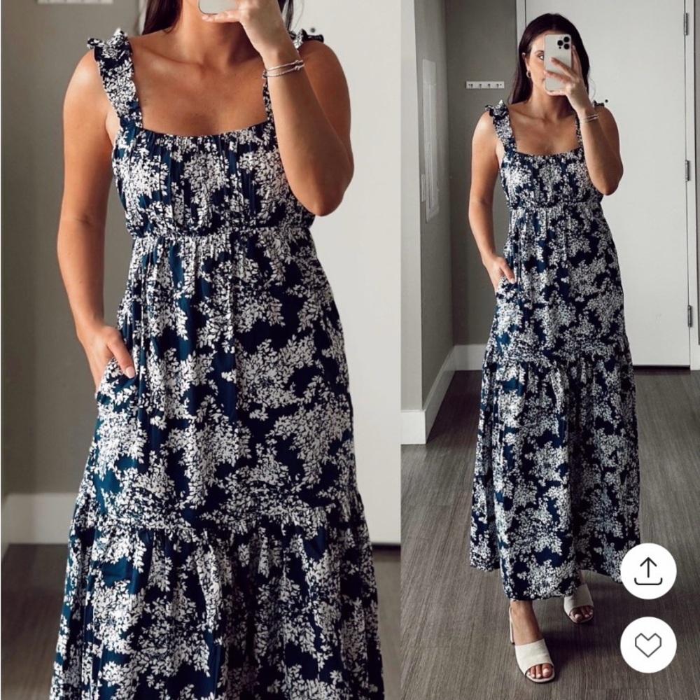 Abercrombie and fitch Floral Navy and White Maxi Dress
